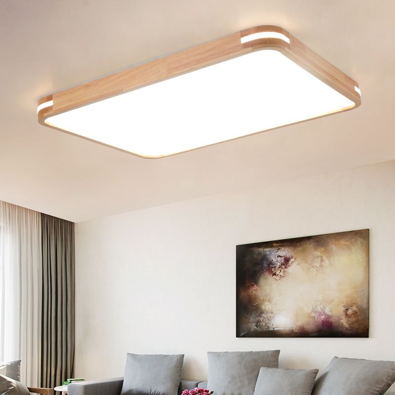 23.5"/31.5"/37.5" Wide Rectangular Flush Mount Contemporary Wood Beige LED Flush Mount Lamp in White/Warm/Natural Light with Acrylic Diffuser