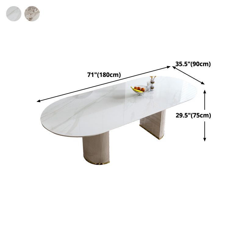 Ovale dubbele voetstuk glamour eettafel witte tint vaste tafel met gesinterde steen