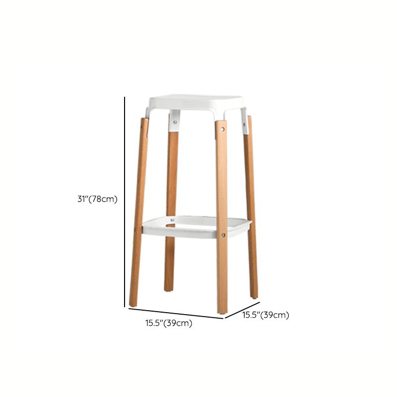 Contemporary Square Backless Bar Stool with Beech Solid Wood Legs
