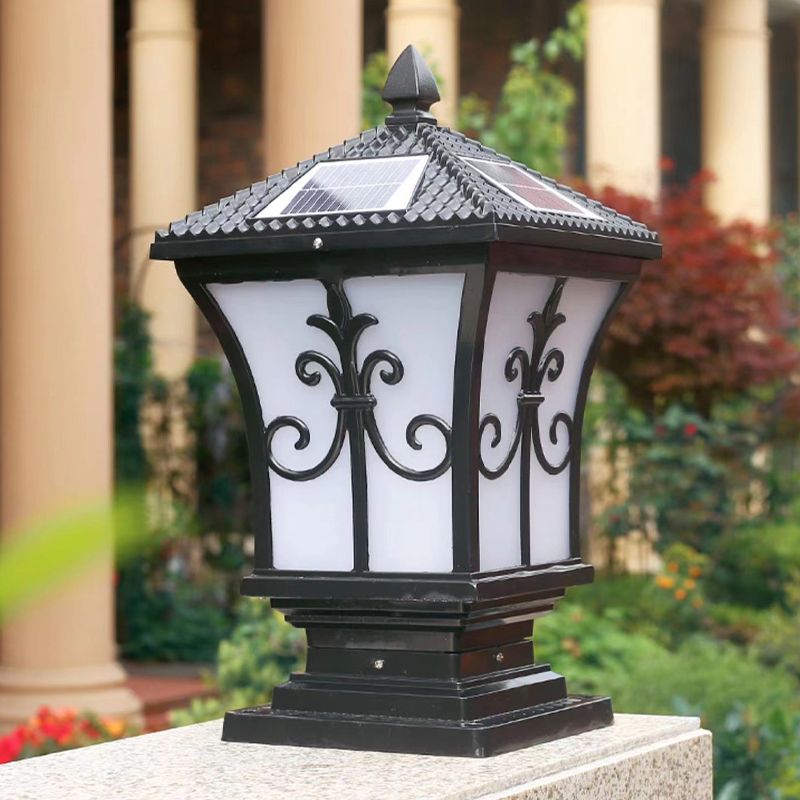 Drum Shape Metal Outdoor Light Modern Style 1 Light Solar Pillar Lights