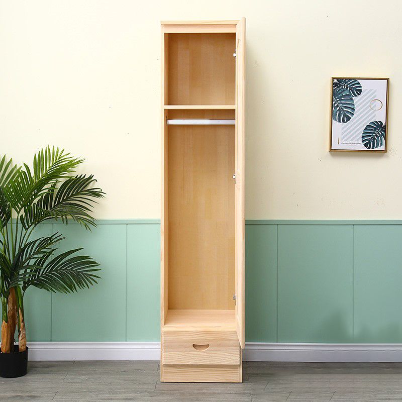 Modern Natural Coat Locker Wooden Glossy Closet with Garment Rod