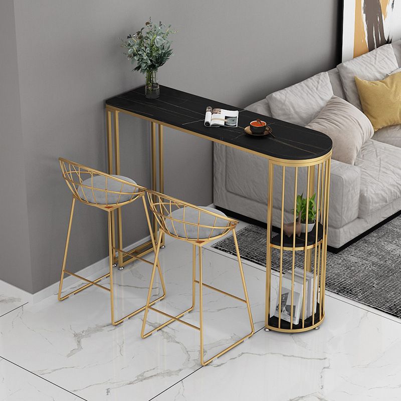 Glam Style Bar Table 42-inch Height Stone Top and Metal Base Bistro Storage Table