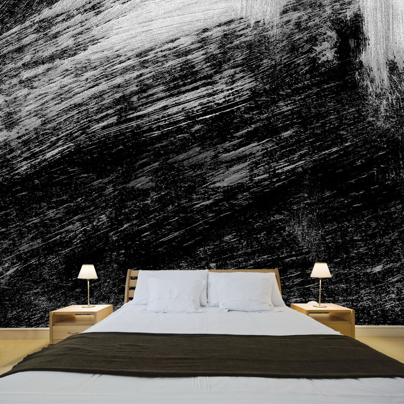 Black Brush Stroke Graphic Mural Wallpaper Contemporary Non-Woven Wall Covering, Custom Printed