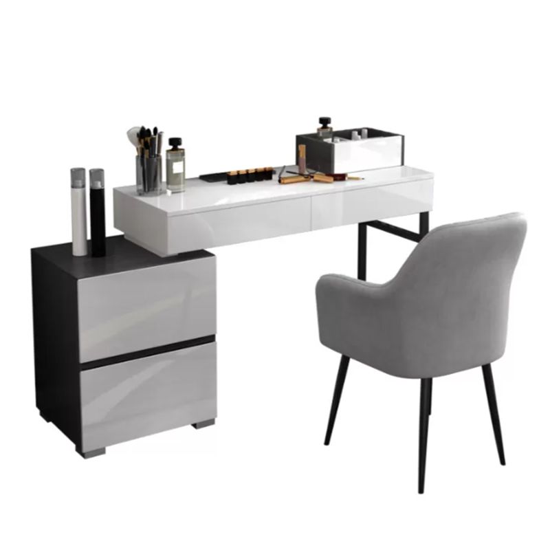 Modern 28.94" H Vanity Dressing Table Set 4 Drawers White Dresser with Stool