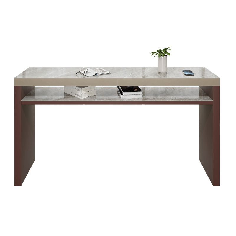 Industrial Rectangle Counter Height Table Stone Top Bar Table with Double Pedestal