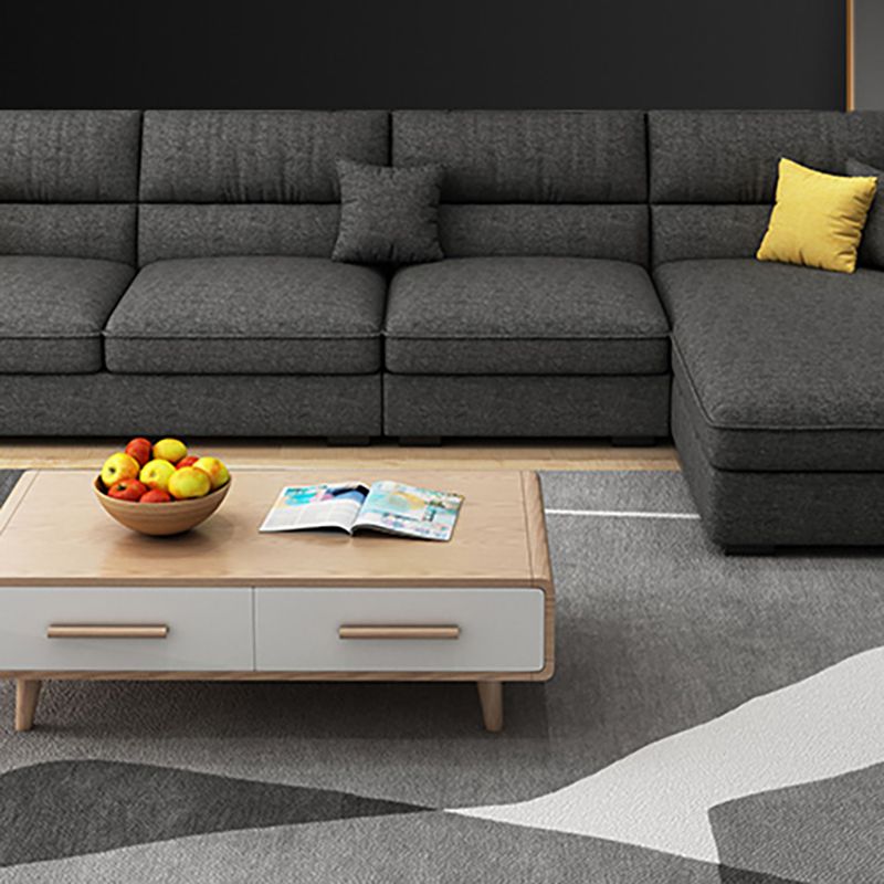 Contemporary L-Shape Sectional with Pillowed Back Cushions for Four People