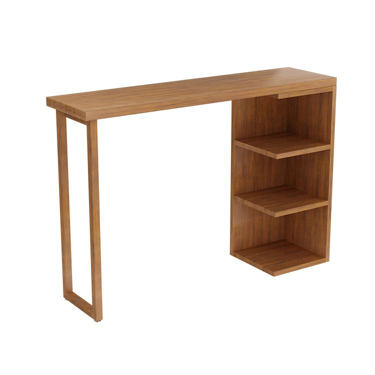 Modern Rectangle Bar Dining Table Wood Bar Height Table with Shelves in Brown