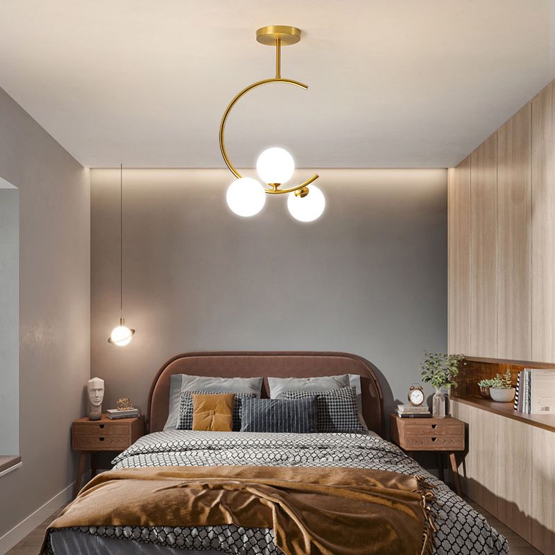 Ball Lampada appesa al vetro opalino semplicità lampadario lampadario con braccio c per camera da letto