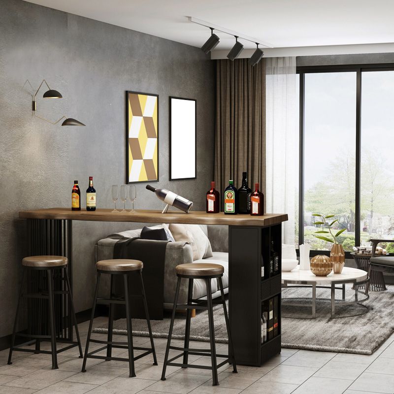 Backless Solid Wood Dining Stools Round Bar Stools with Metal Legs