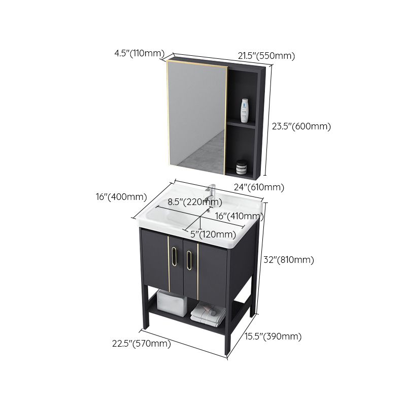 Single Sink Vanity Shelving Included Metal Frame 2 Doors Freestanding Modern Vanity