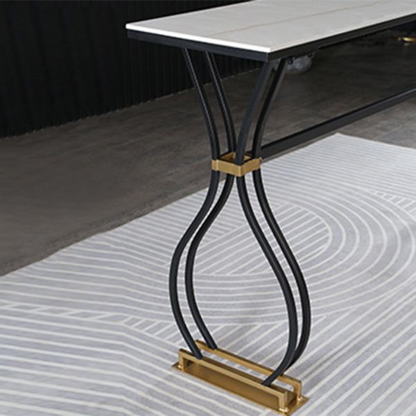 Rectangle Sintered Stone Dining Table Black and Metal Base Bar Table