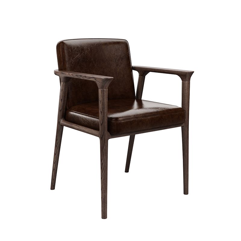 Traditional Style Ash Wood Chairs Solid Back Arm Kitchen Dining Chairs