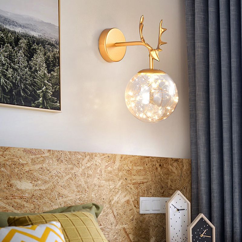 Modern Style Spherical Shape Wall Sconce Glass 1 Light Wall Lighting for Bedroom