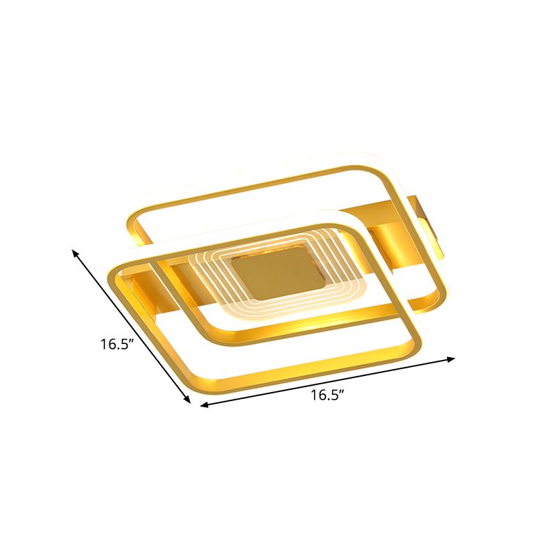 2-Rectangle/Square Flush Mount Lamp Nordic Metal 16.5"/20.5"/35.5" Wide LED Gold Ceiling Lighting, Warm/White Light