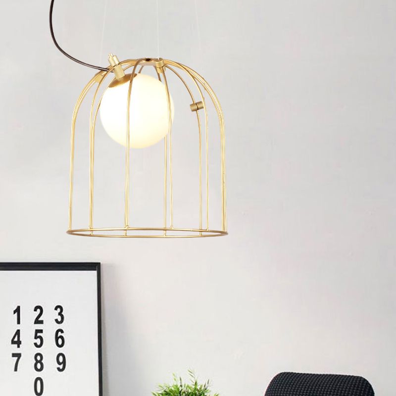 Gold Dome Wire Cage Pendant Lighting Metal Simple Style 1 Light Dining Room Hanging Ceiling Light