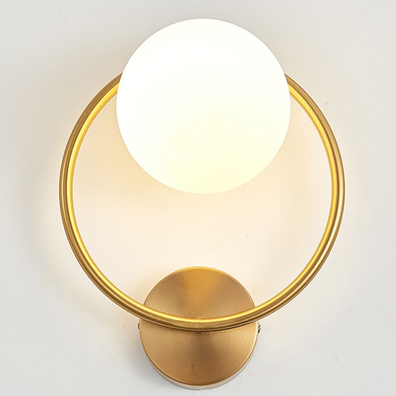 Metal Ring Minimalism Wall Light Nordic Style Glass Orb Shade Sconce Lights for Living Room Corridor