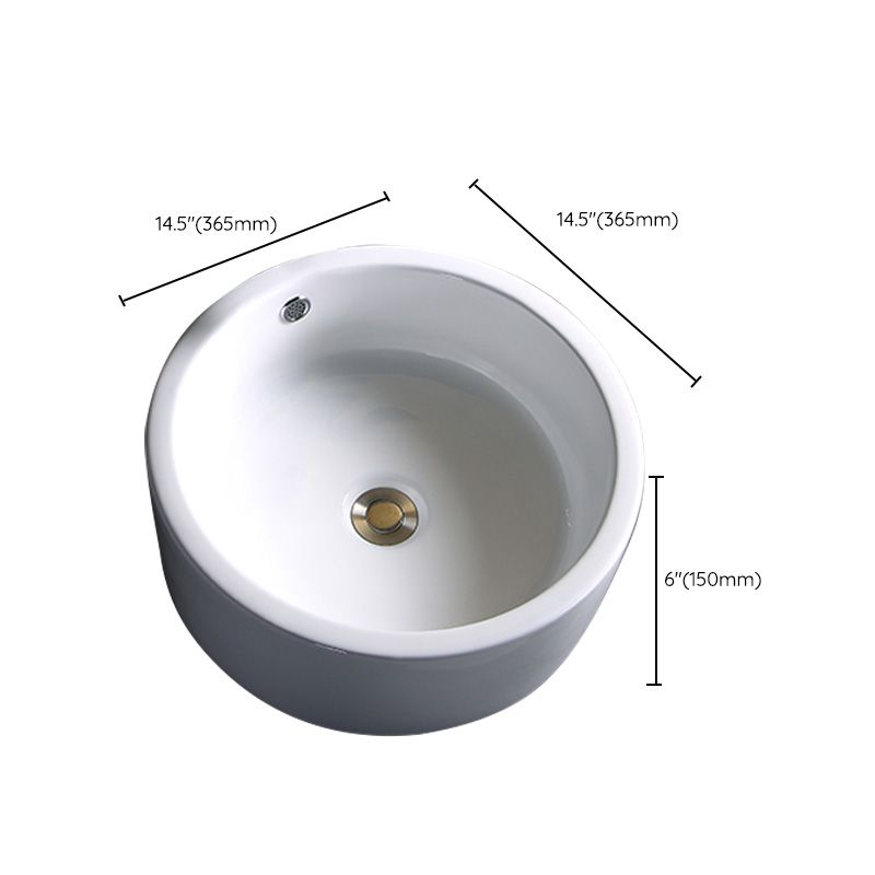 Modern Bathroom Sink Porcelain Pop-Up Drain Round Vessel Bathroom Sink