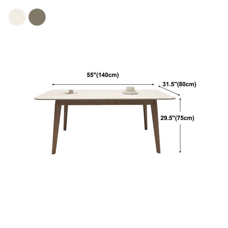 Medieval Modern Sintered Stone Top Dining Table Rectangle Table with Wooden 4 Legs