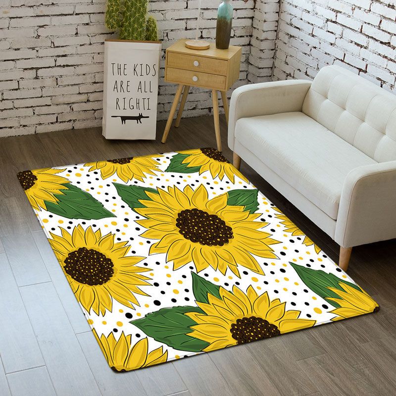Black Modern Carpet Polyester Flowers Carpet Washable Carpet for Living Room