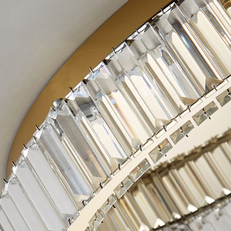 Plafonnier LED de luxe moderne, montage circulaire en acier inoxydable avec abat-jour en cristal