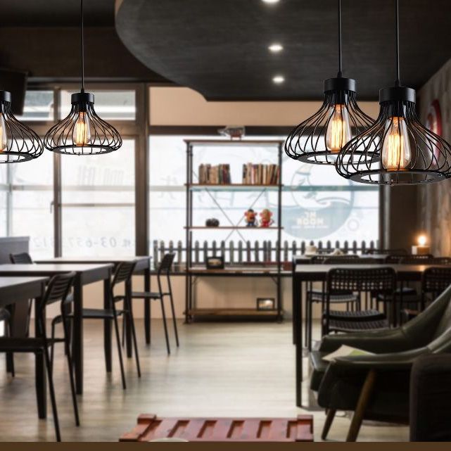 Zwart metalen 1 lichte hanglamp Indsutriale retro traande traan kooi hangende lamp voor restaurant