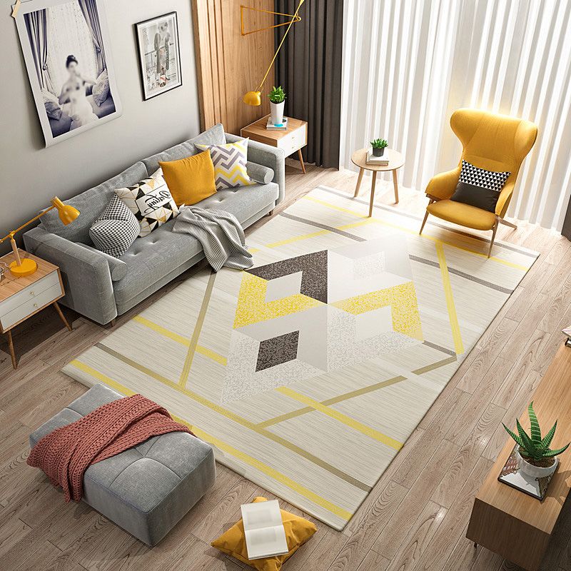 Creative Geometry Print Area Rug Polyester Indoor Carpet Pet Friendly Rug for Home Decoration