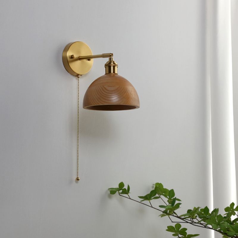 Ciotola in legno l'illuminazione a parete da parete nordica 1 panta murale in ottone con braccio altalena e catena di tiro