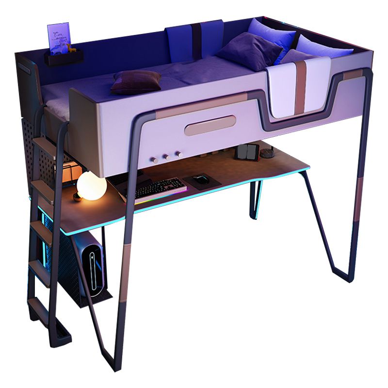 Contemporary Loft Bed Metal with Guardrail Storage No Theme Panel Headboard