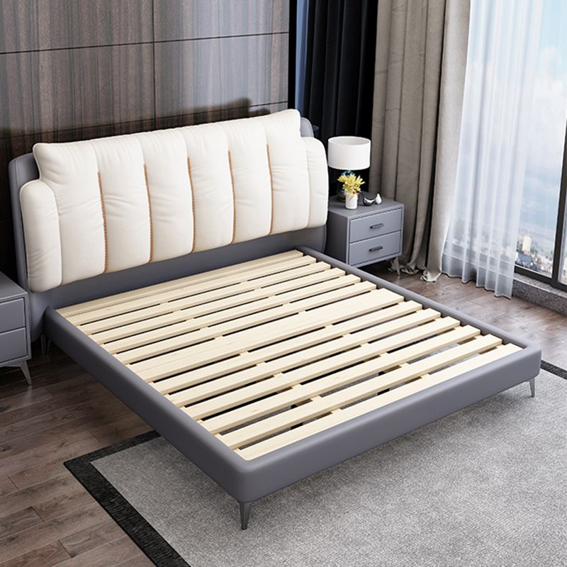 Contemporary Upholstered Bed with Headboard Faux Leather Bed