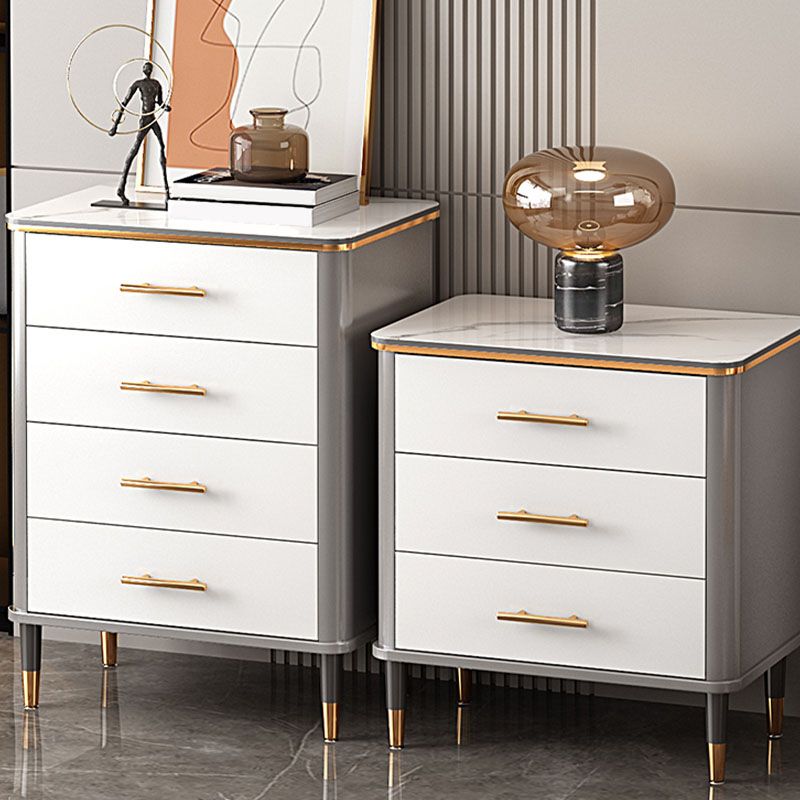 Glam White Vertical Stone Storage Chest Bedroom Chest with Drawers