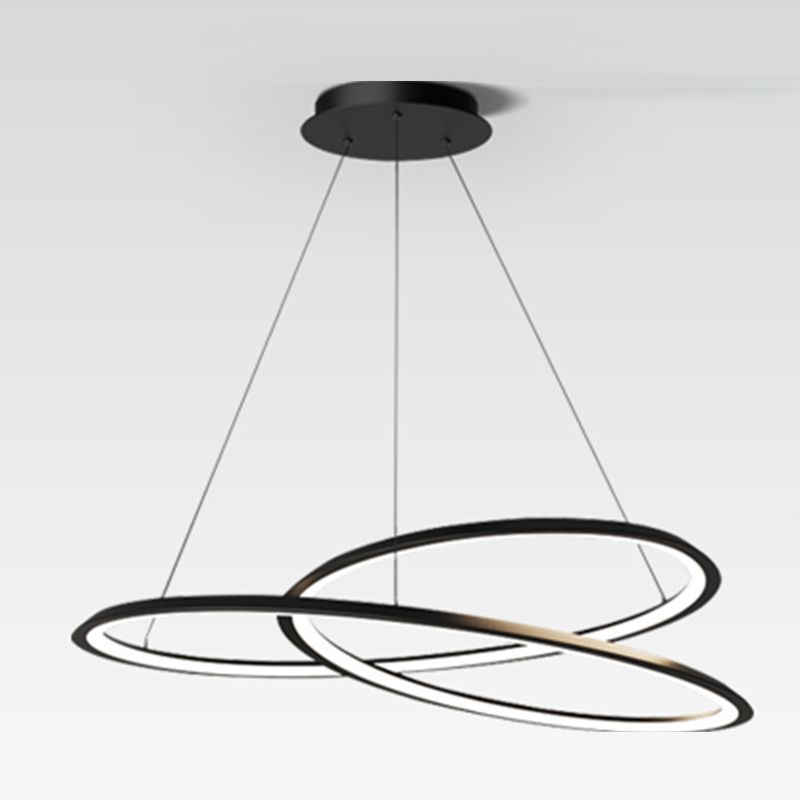 Metal Modern Chandelier Linear 1 Light LED Hanging Light in Black for Restaurant