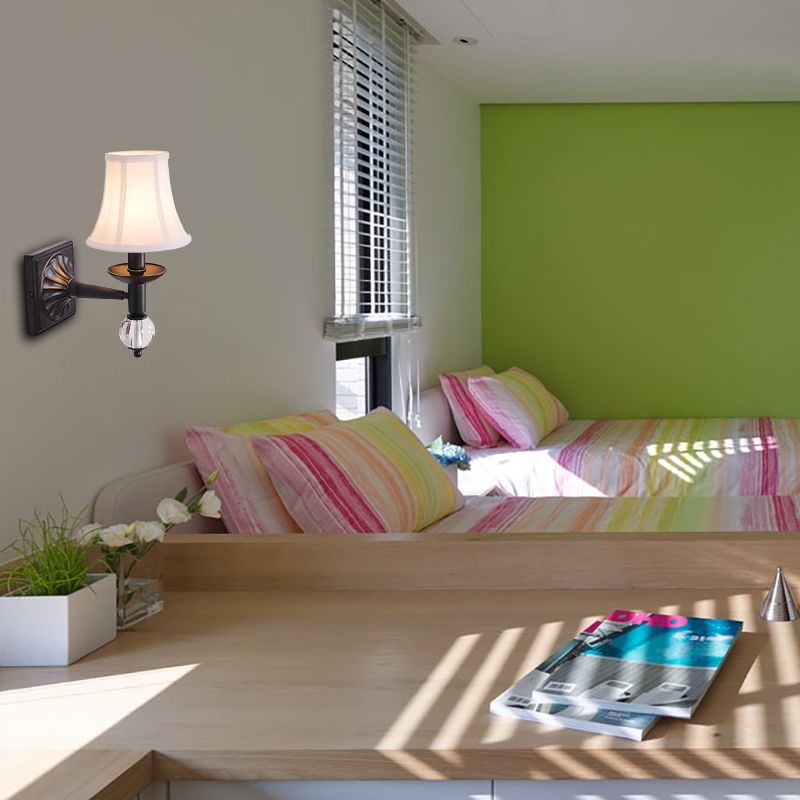 Modernist Bell Wall Light Sconce Fabric 1 Head Corridor Wall Lamp in Black Finish