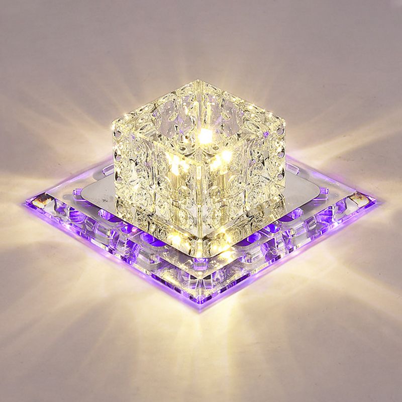 Plafonnier carré de style contemporain, plafonnier en cristal avec trou de 2 à 3.5 pouces de diamètre
