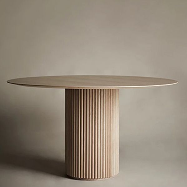 Modern Solid Wood and Stone Round Dining Table with Pedestal
