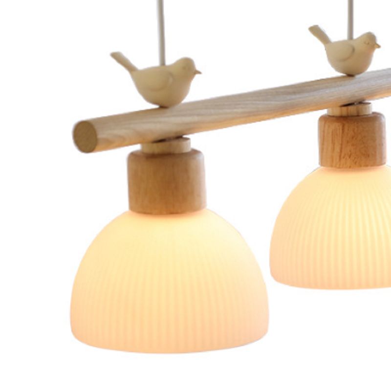 Wooden Island Light Modern Island Hanging Light with Bird Decoration for Dining Room