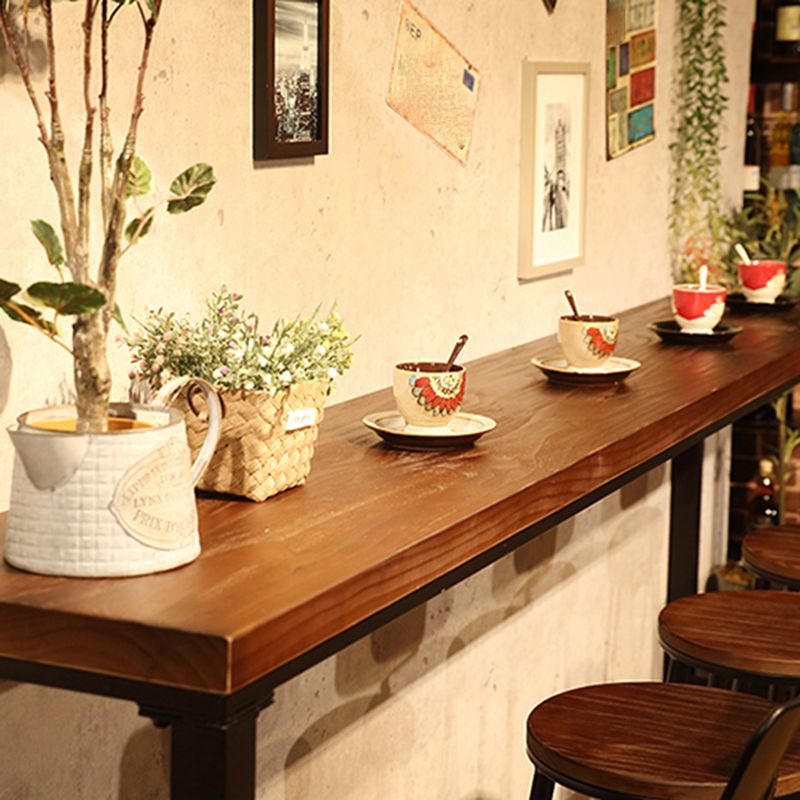 Pine Wood Top Rectangular Bar Table Industrial Pub Table with Trestle Base in Black