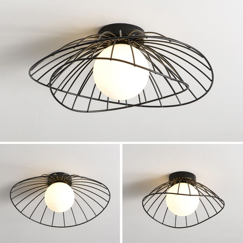 Metal Round Flush Ceiling Light Industrial Style 1 Light Flush Mount Fixture
