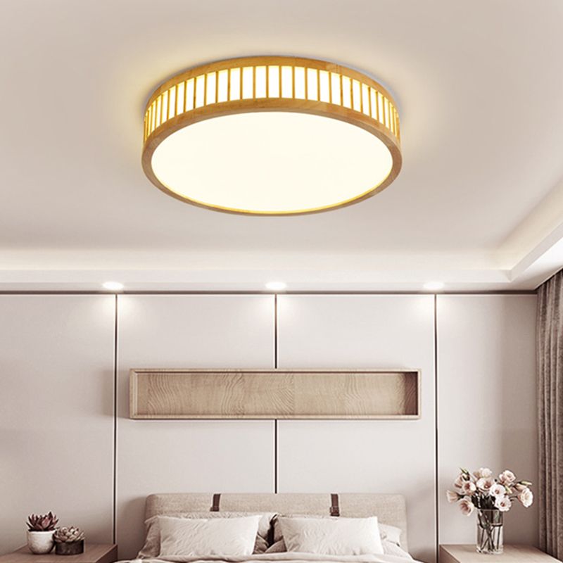 Log Color Geometric LED Flush Mount in Modern Creative Style Wooden Ceiling Light with Acrylic Shade