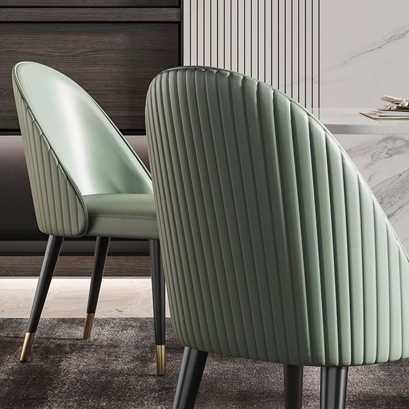 Glam Faux Leather Dining Chairs Armless Side Chairs with Wood Legs for Kitchen