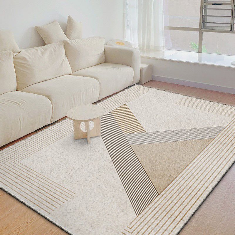 Light Grey Striped Rug Polyester Simple Area Rug Washable Rug for Living Room