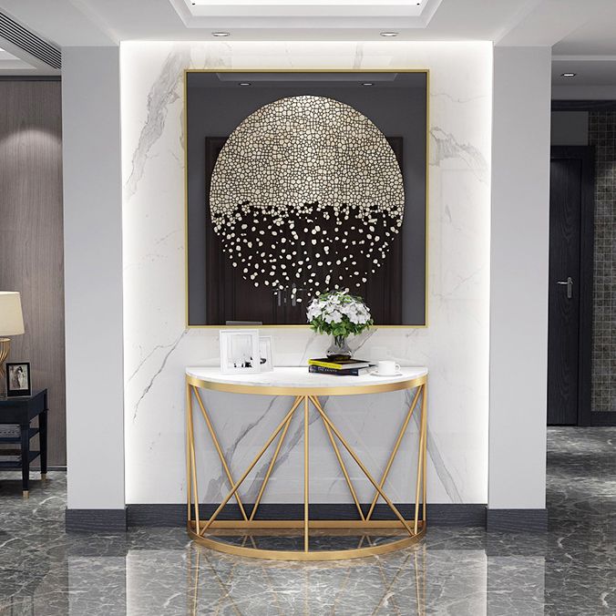Glam Marble Console Table Half Moon Iron Accent Table for Hall
