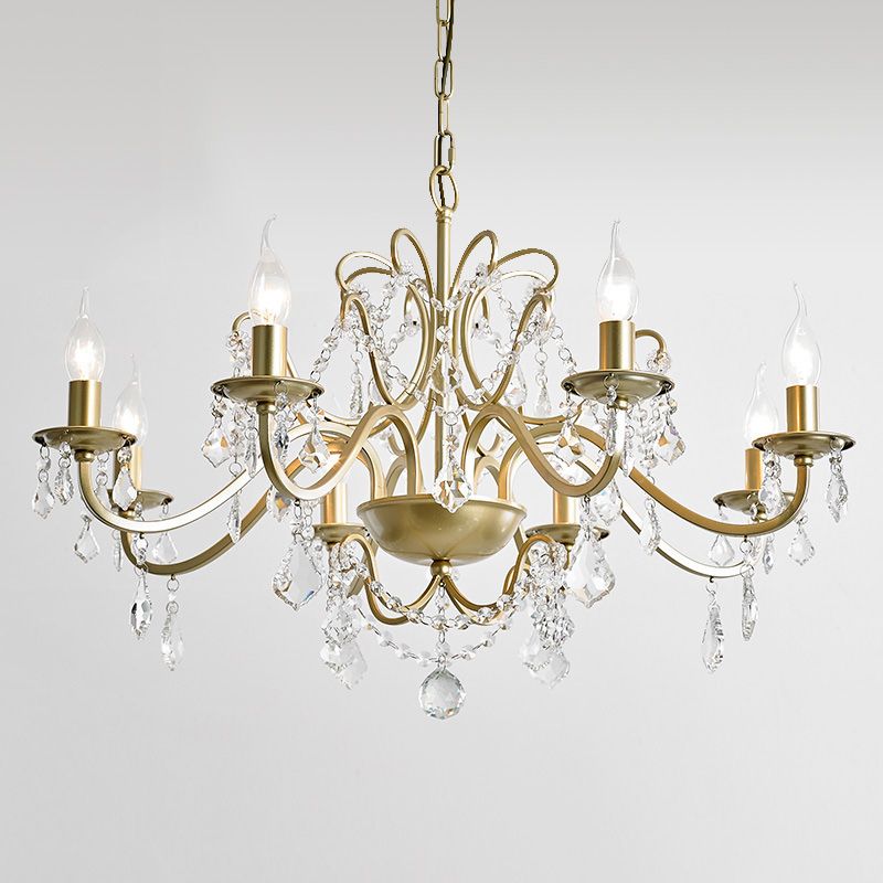 Traditional Curved Arm Down Lighting Pendant Crystal Chandelier Lighting in Gold
