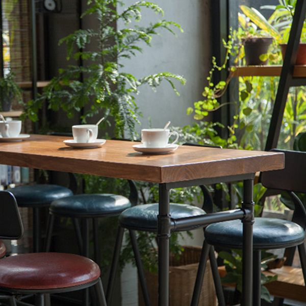 Modern Trestle Bistro Bar Desk Solid Wood and Metal Counter Wine Table for Shop