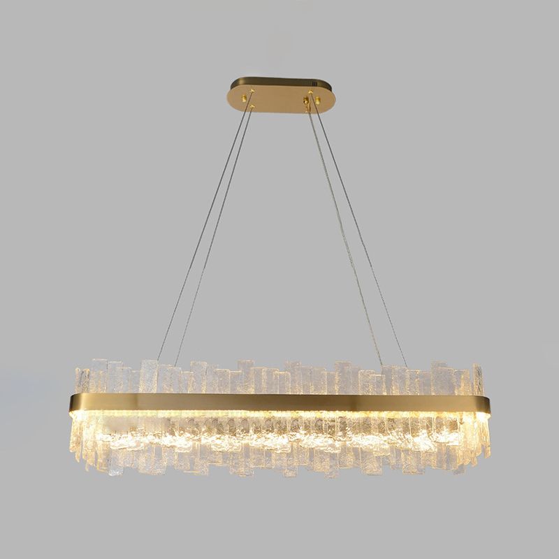 1 Light Rectangle Island Lights Modern Pendant Light Crystal Island Lighting Fixtures in Gold