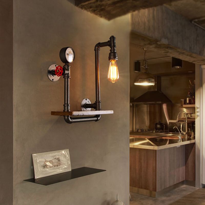 Metallic Geometry Pipe Wall Lighting Ideas Steampunk Dining Room Wall Mounted Light Fixture in Rust