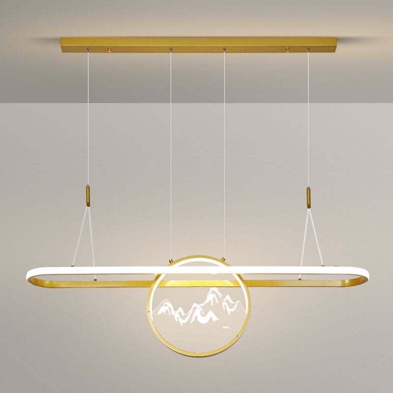 Lineare Form Island Lights Moderner Stil Meta Zwei leichte Anhänger Beleuchtungskörper