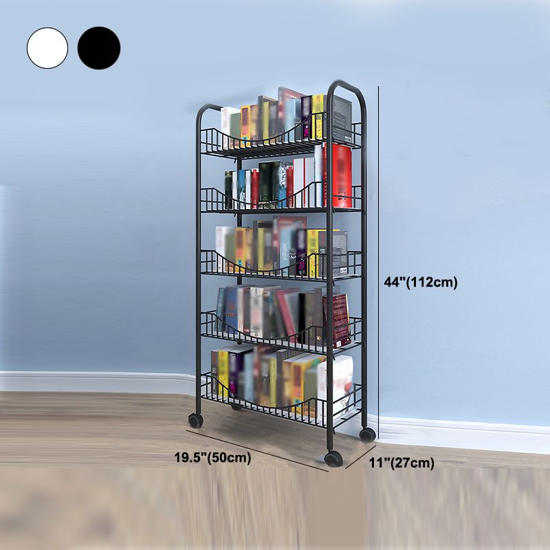 Steel Industrial Etagere Bookshelf Open Vertical Bookshelf with Caster Wheels