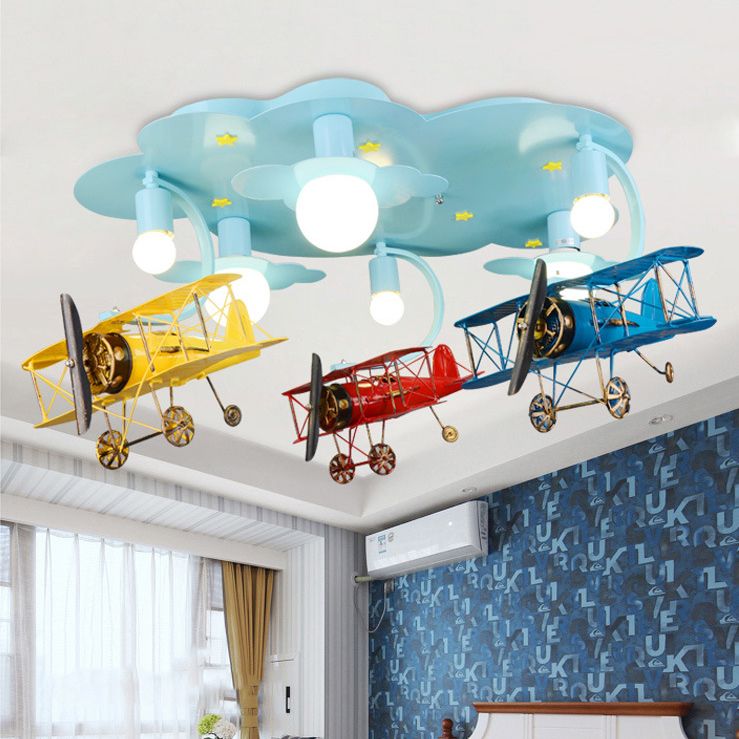 Kid Bedroom Fighter Plane Ceiling Light Fixture Metal Modern Flush Mount Ceiling Light