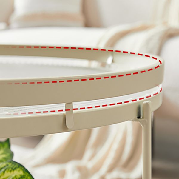 Contemporary Round Coffee Table with Glass Top and Stone Shelf