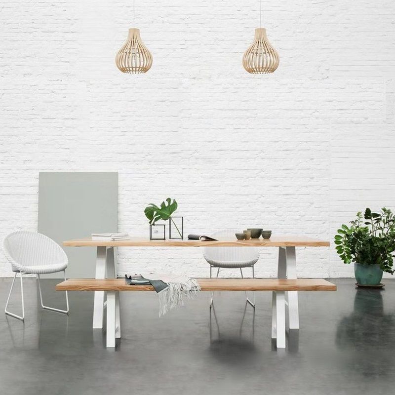 Rectangle Luxury Dining Table Double Pedestal Fixed Table with Solid Wood